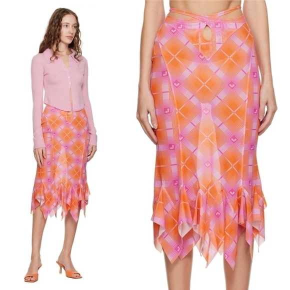 Sultry Virgin Dresses & Skirts - Sultry Virgin Check Midi Skirt - Orange XS